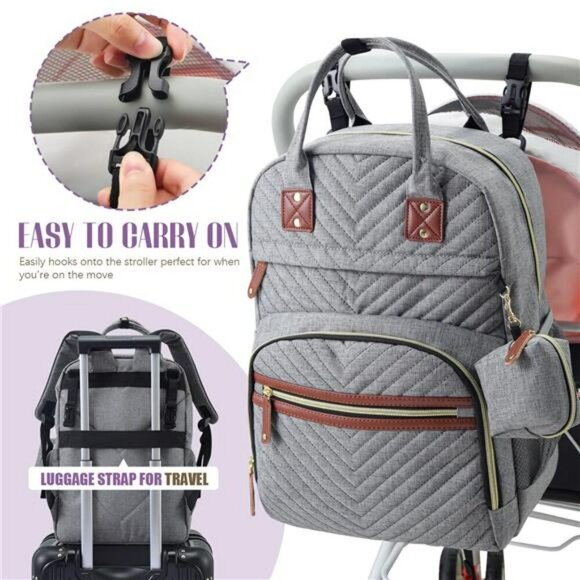 Tuwubi Diaper Bag Backpack Baby Travel Tote Waterproof Stroller Straps Grey - Picture 5 of 7